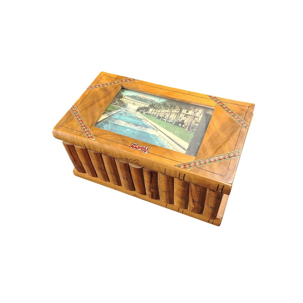 Vintage art deco inlaid wooden puzzle box jewelry